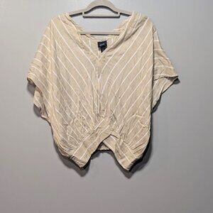 Tan and White Striped Blouse Top Women Medium